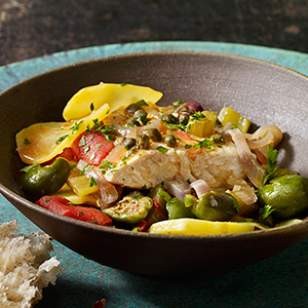 Fish stew with olives, capers & potatoes