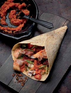 Fish tacos with a smoky paprika and tomato salsa
