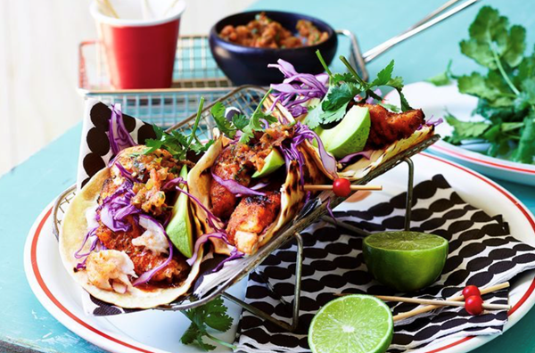 Fish tacos with charred tomato salsa