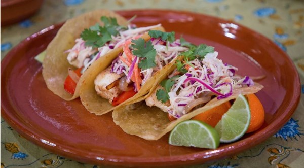 Fish tacos with creamy chipotle cabbage slaw