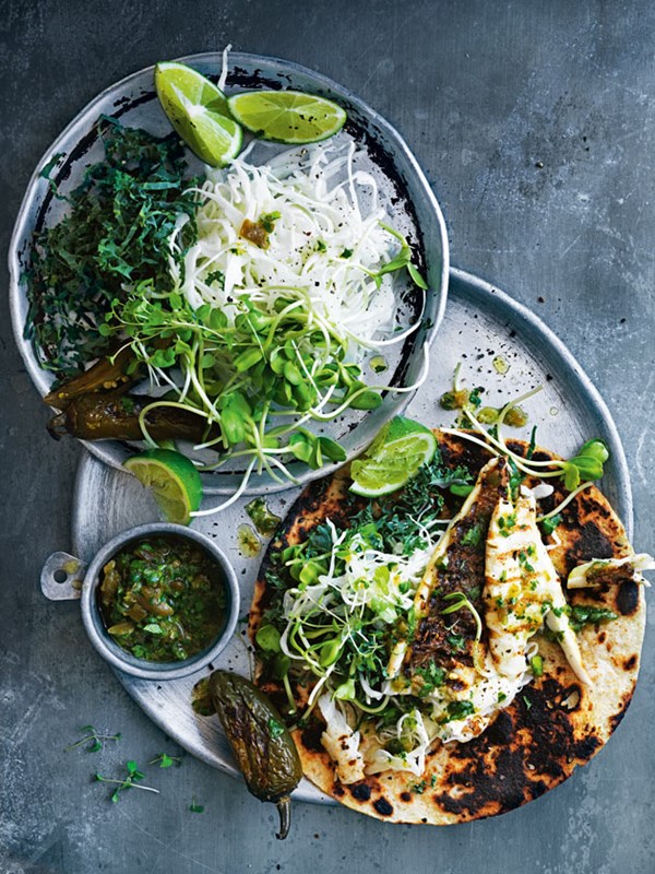 Fish tacos with jalapeño salsa