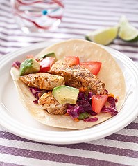 Fish tacos with purple cabbage slaw