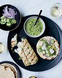 Fish tacos with tomatillo-jalapeño salsa