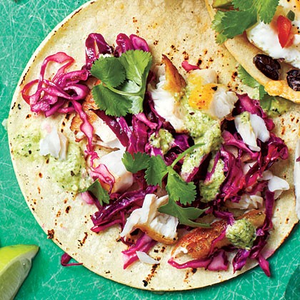 Fish tacos with tomatillo sauce