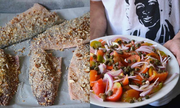 Fish with a breadcrumb and almond crust