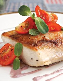 Fish with black olive sauce