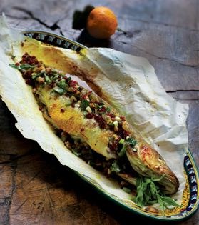 Fish with fresh herb and barberry stuffing (Mahi-ye tu por ba sabzi)