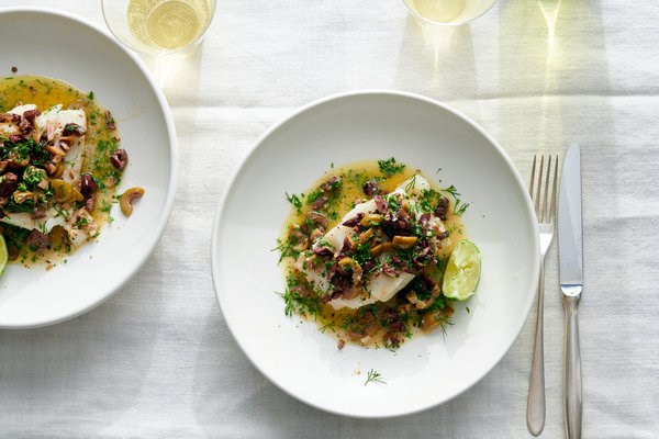 Fish with sizzling olive butter