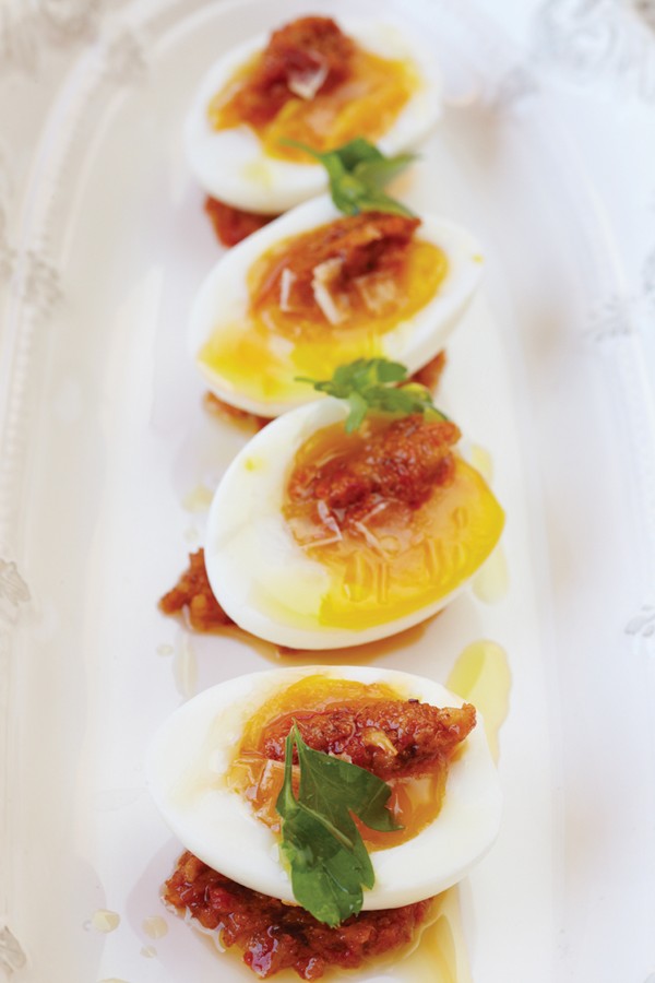 Five-minute eggs with romesco