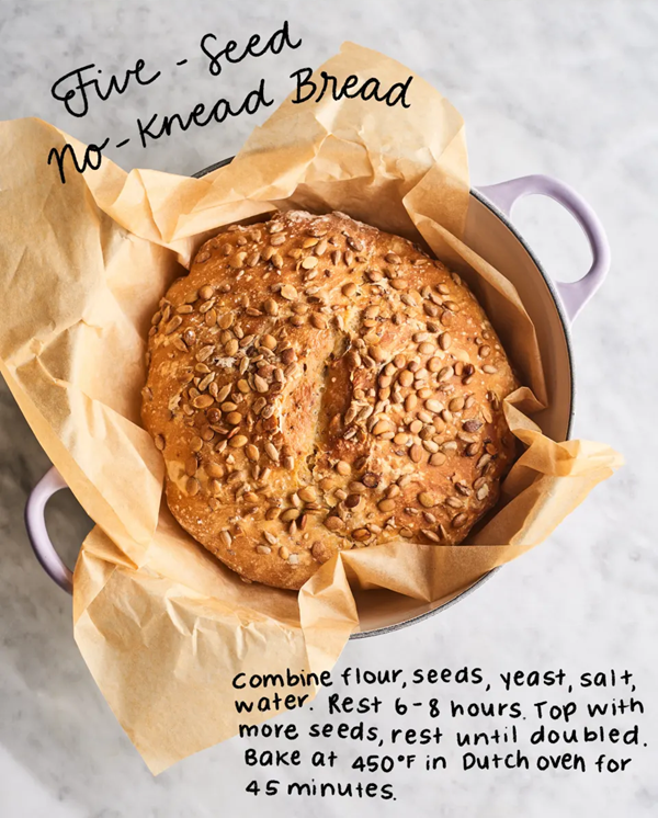 Five-seed no-knead bread
