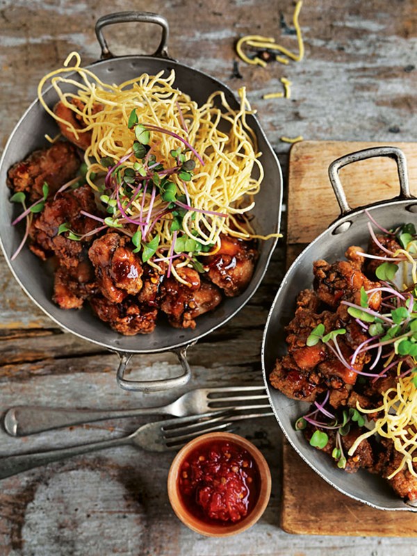 Five-spice chicken with crispy noodles