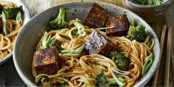 Five-spice-crusted tofu noodles