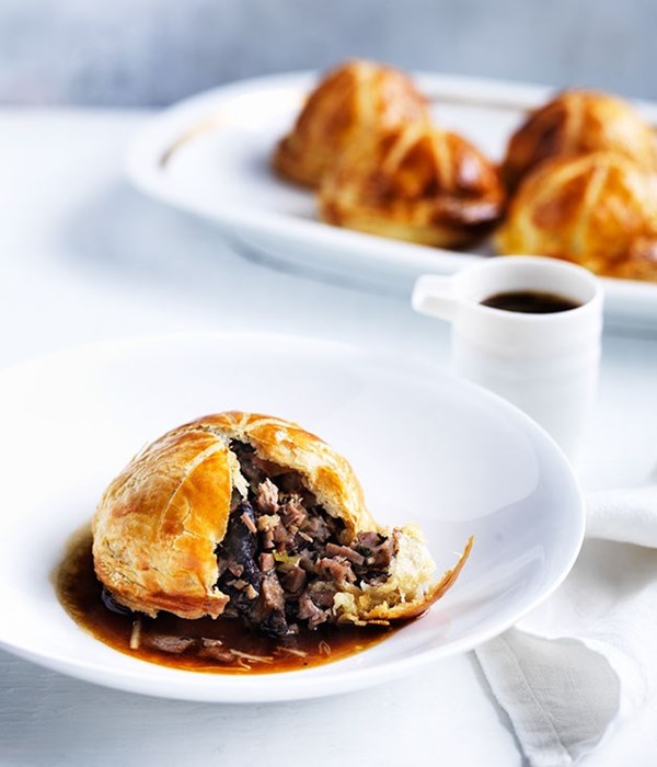 Five-spice duck and shiitake pies