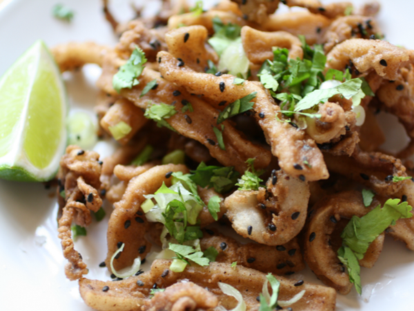 Five-spice fried calamari with sesame and lime