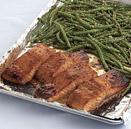 Five-spice-glazed salmon with sesame green beans