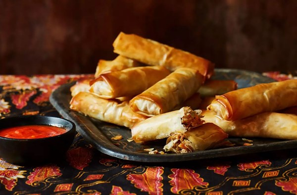 Five spice pork & shiitake spring rolls