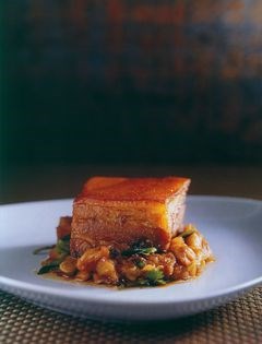 Five-spice roasted suckling pig with steamed garlic eggplant