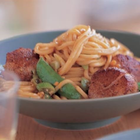 Five-spice scallops with noodles