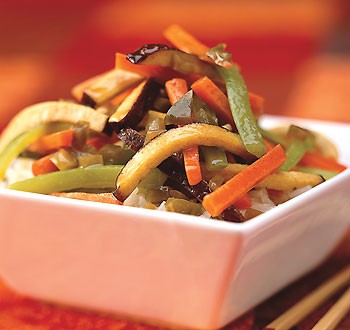 Five-spice tofu stir-fry with carrots and celery