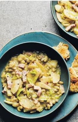 Flageolet bean, bacon & leek stew