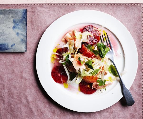Flaked trout, blood orange and fennel salad