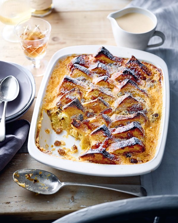 Flambéed Grand Marnier brioche bread & butter pudding