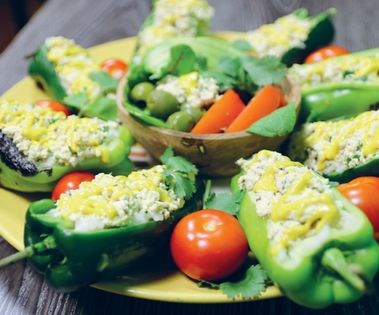 Flame-grilled stuffed poblano peppers