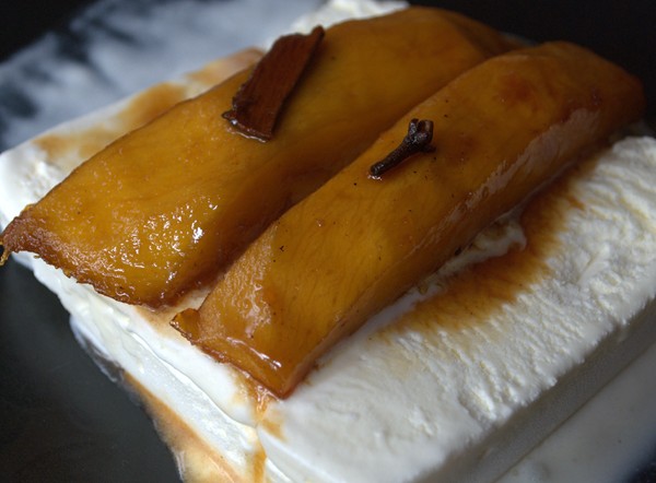 Flaming mango dessert