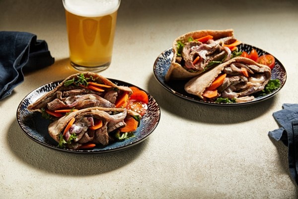 Flank steak gyros with quick-pickled carrot