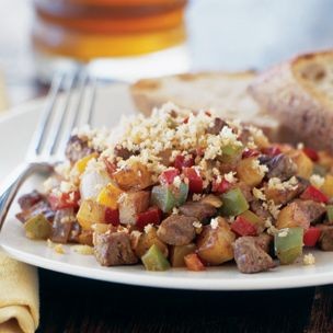 Flank steak hash with bell peppers