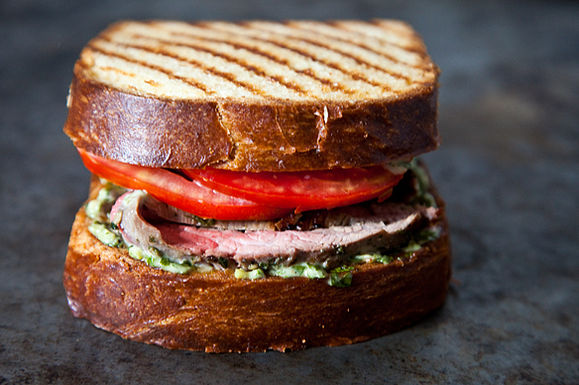 Flank steak on Texas toast with chimichurri