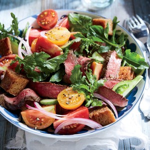 Flank steak panzanella salad
