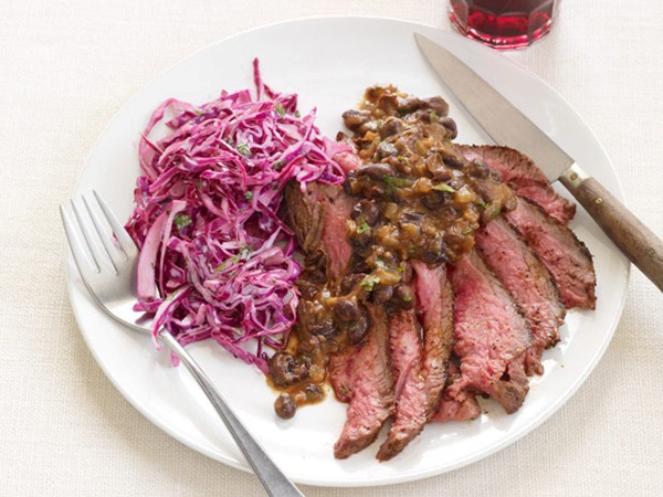 Flank steak with black beans and slaw