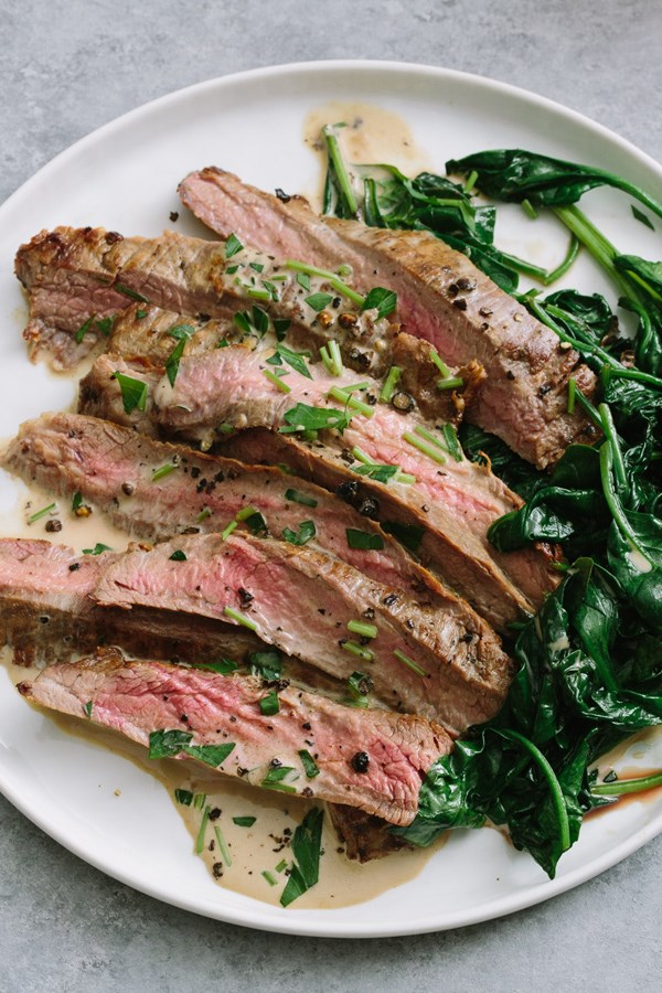 Flank steak with bourbon cream sauce 