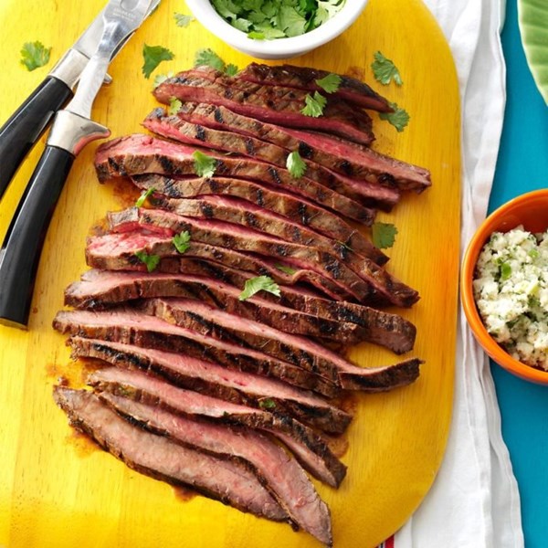 Flank steak with cilantro and blue cheese butter