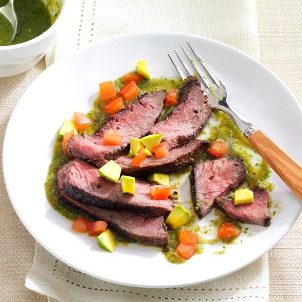 Flank steak with cilantro salsa verde