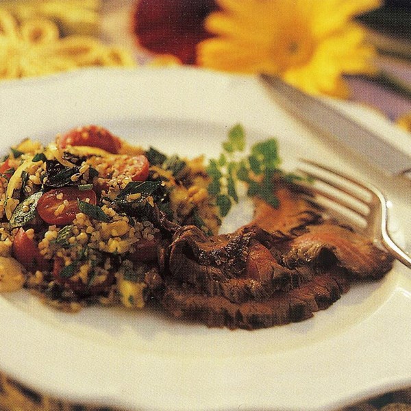 Flank steak with coffee-peppercorn marinade 
