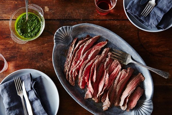 Flank steak with green sauce