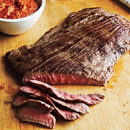 Flank steak with romesco sauce
