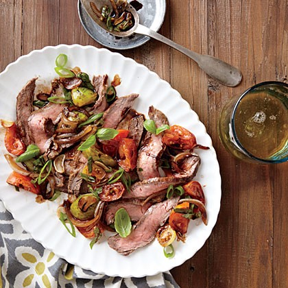 Flank steak with tomato-balsamic sauce