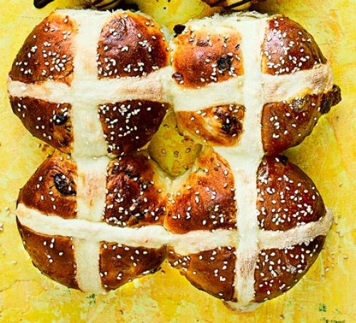 Flaouna-style hot cross buns.