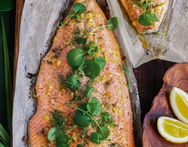 Flash-roasted lemon & herby side of salmon