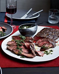 Flat iron steaks with blue cheese butter