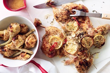 Flat-roast chicken with lemon and herbs