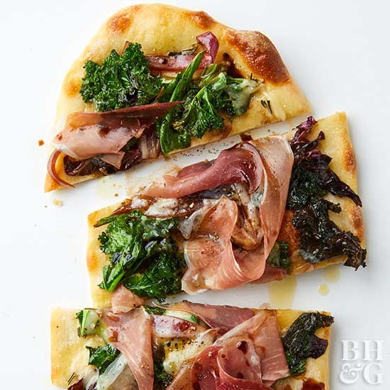 Flatbread with balsamic greens and prosciutto
