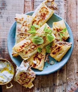 Flatbread with chicken, onions, and sumac (Musakhan wraps)