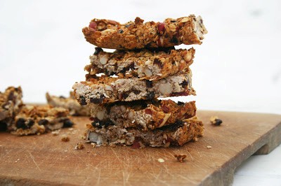 Fleur de sel caramel oat bars with apple butter and dried fruit
