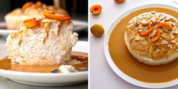 Floating island with apricot crème Anglaise