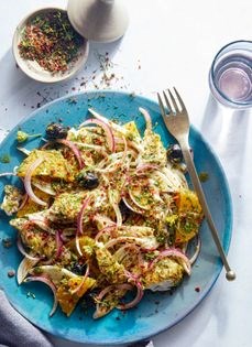 Flounder fillet with fennel, orange, and olive salad