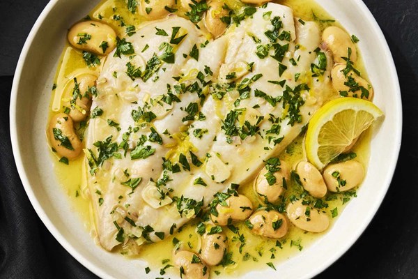 Flounder with lemony butter beans